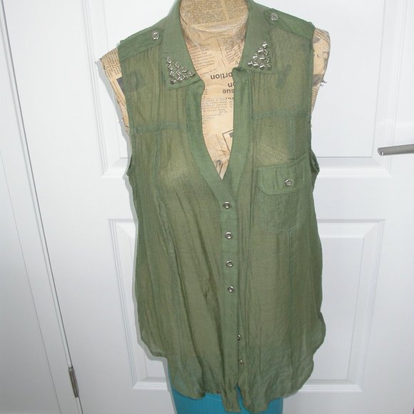 Light Sheer Green Studded Blouse - Picture 5 of 5